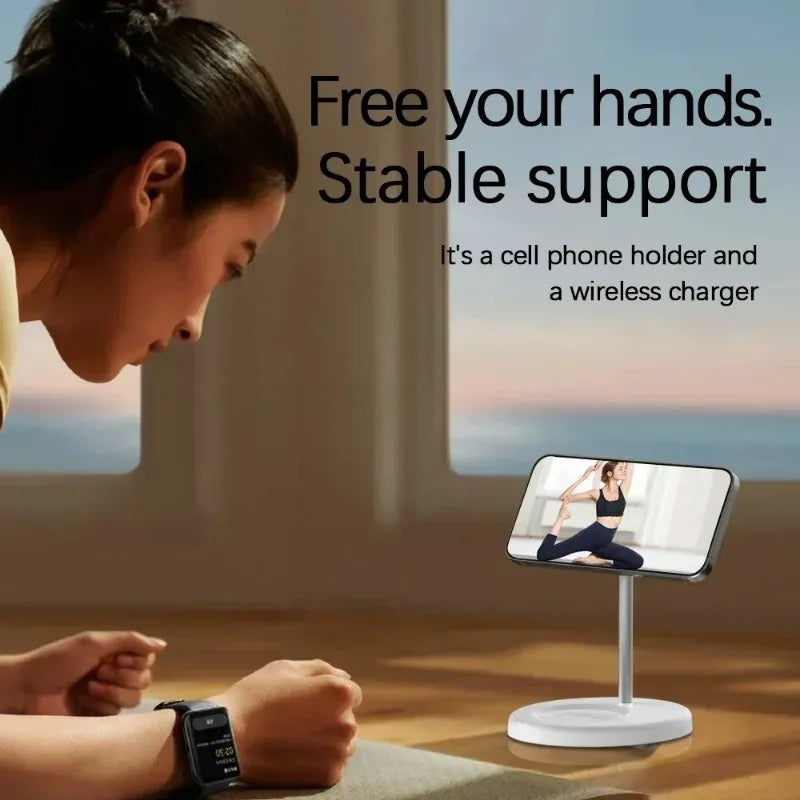 2-in-1 Magnetic Wireless Charging Stand – Fast MagSafe Charger for iPhone 12–17 & AirPods