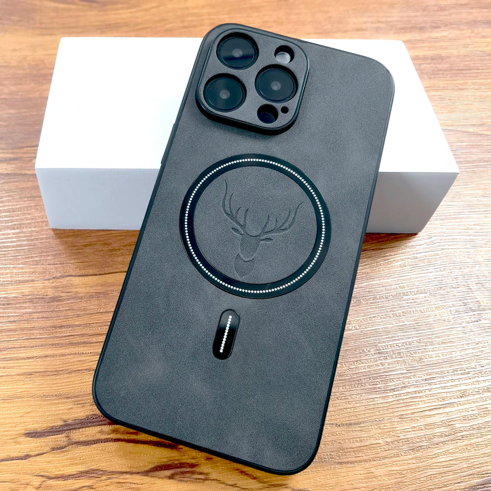Premium PU Leather Deer Case – MagSafe & Wireless Charging for iPhone 11–17