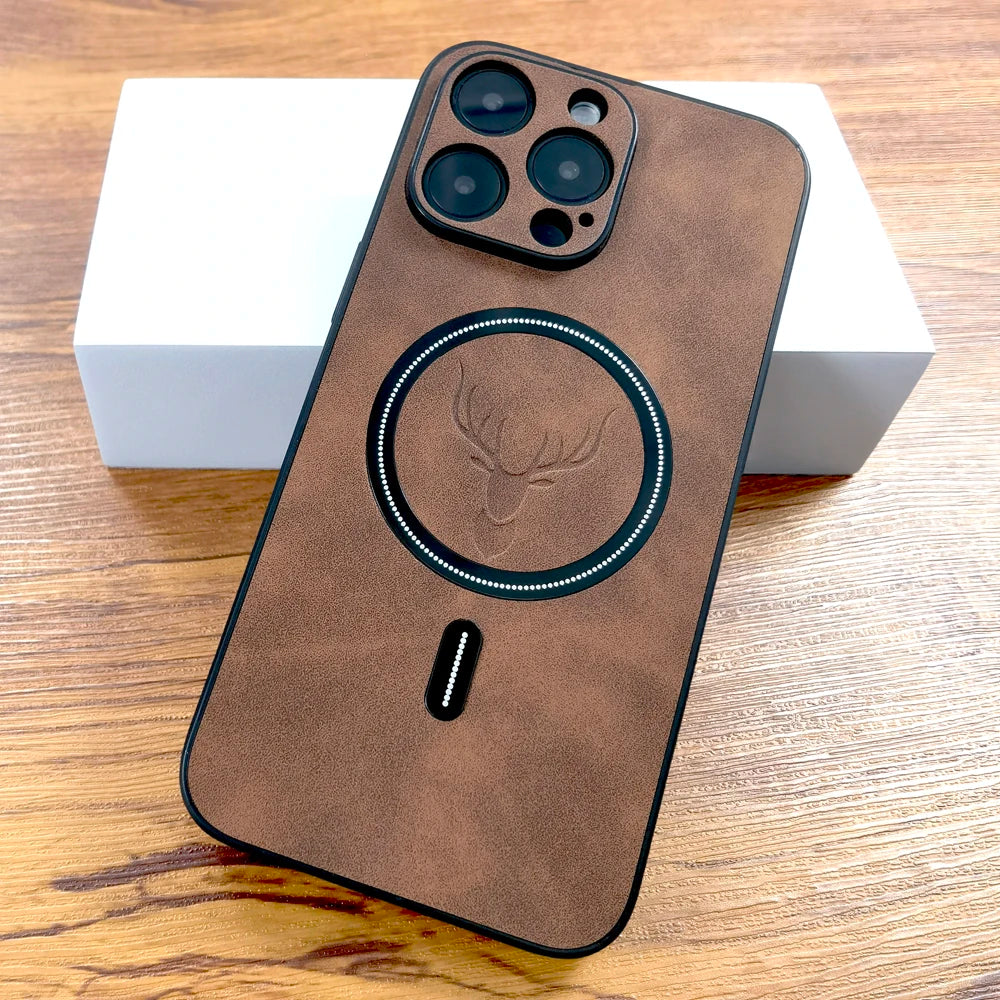 Premium PU Leather Deer Case – MagSafe & Wireless Charging for iPhone 11–17