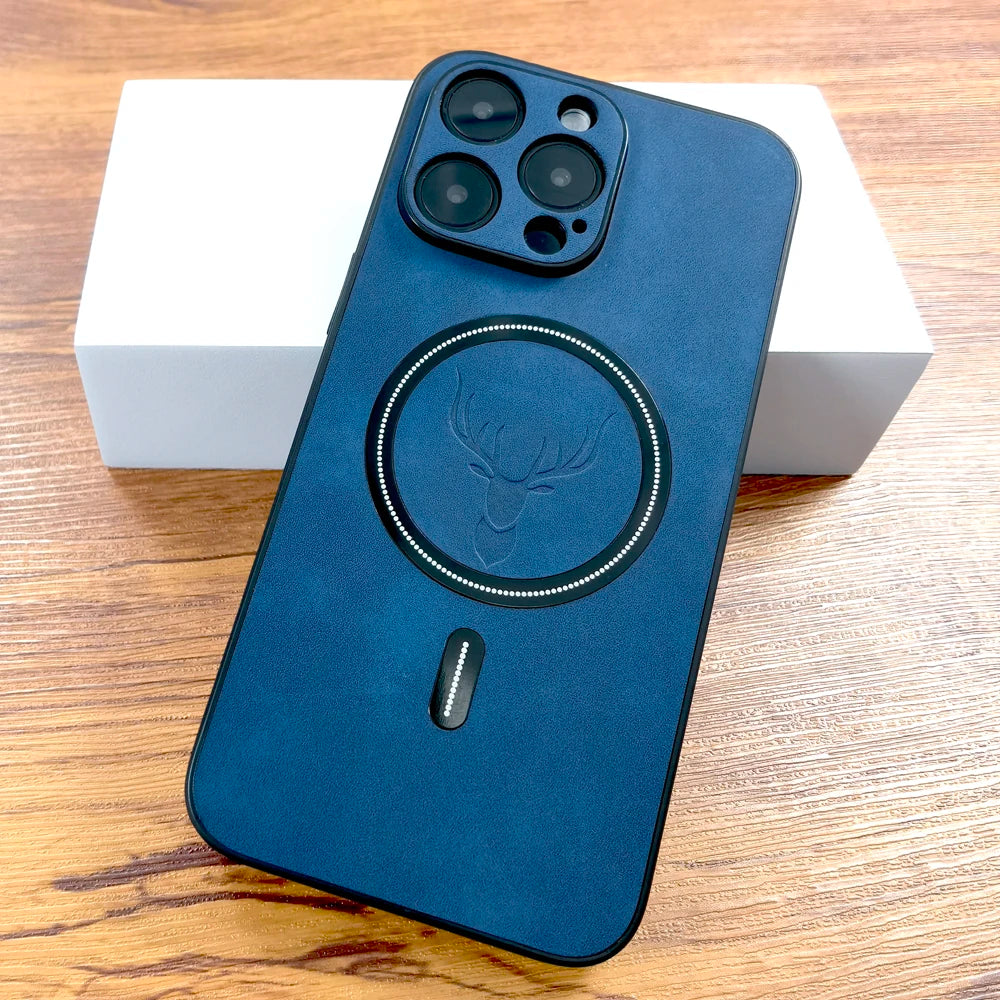 Premium PU Leather Deer Case – MagSafe & Wireless Charging for iPhone 11–17