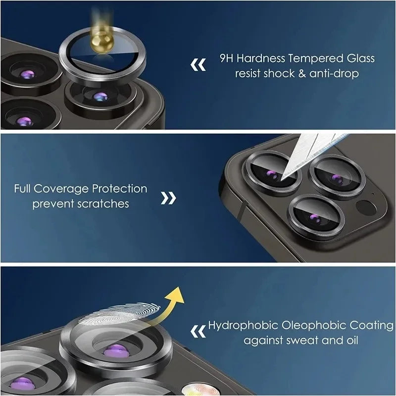 Metal Ring Camera Lens Protector – Full Coverage for iPhone 14–17 Pro/Pro Max (2–3 PCS)