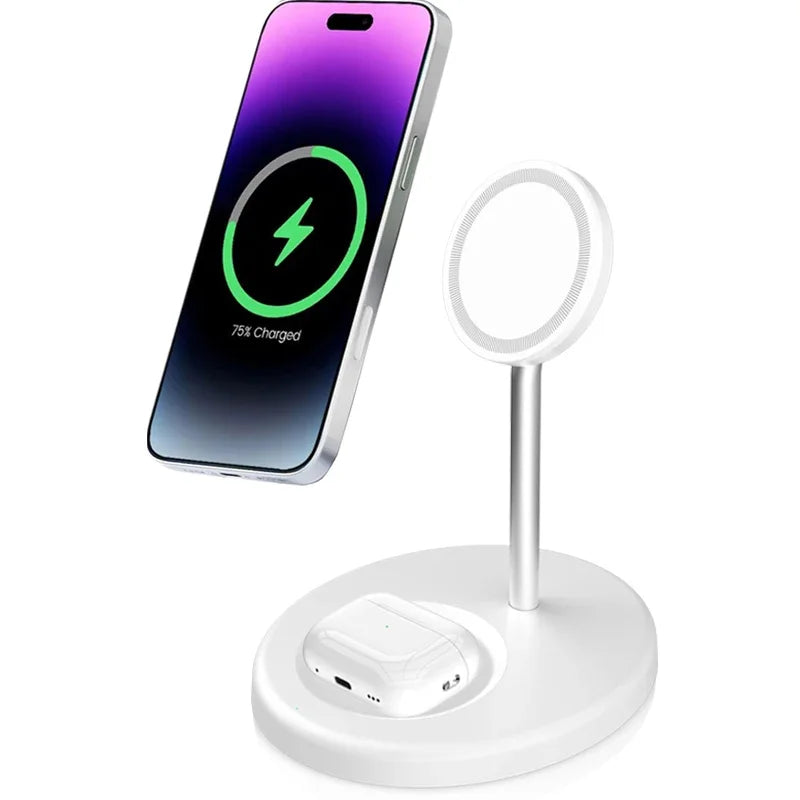 2-in-1 Magnetic Wireless Charging Stand – Fast MagSafe Charger for iPhone 12–17 & AirPods