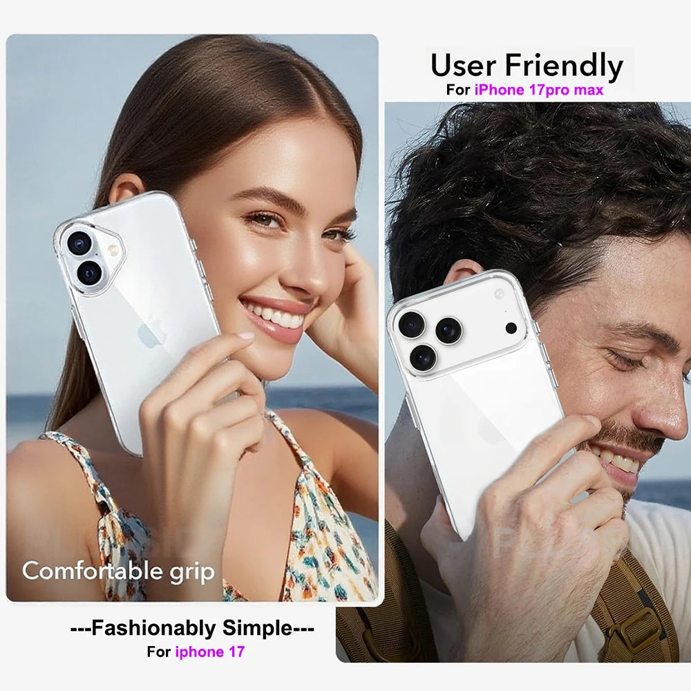 Shockproof Clear Case for iPhone 17 Pro Max – TPU + Hard Back