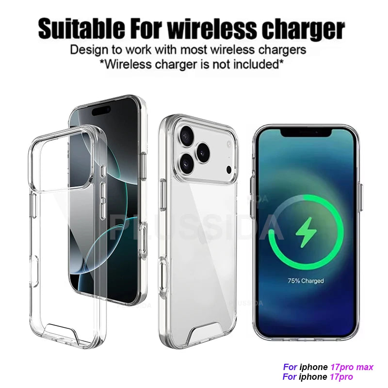 Shockproof Clear Case for iPhone 17 Pro Max – TPU + Hard Back